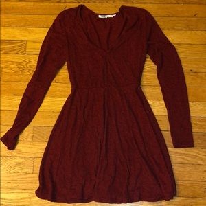 Urban Outfitters long sleeve, v-neck red dress